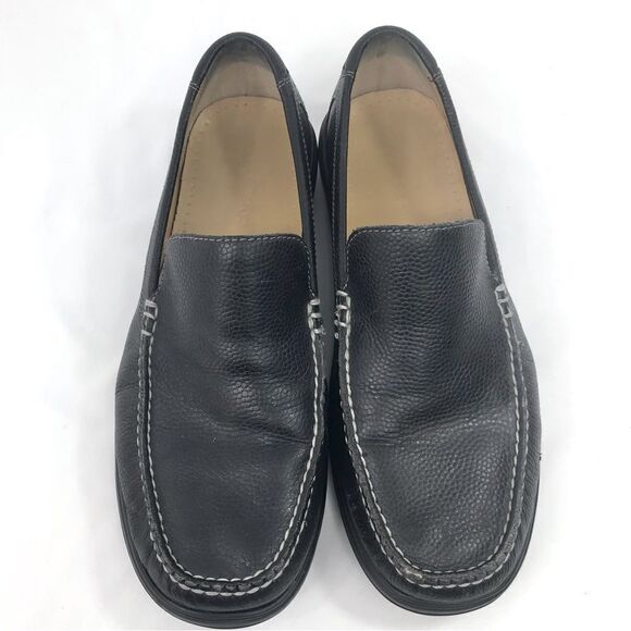 Cole Haan Black Leather Exposed Stitch Classic Slip On Driving Loafers main image 7